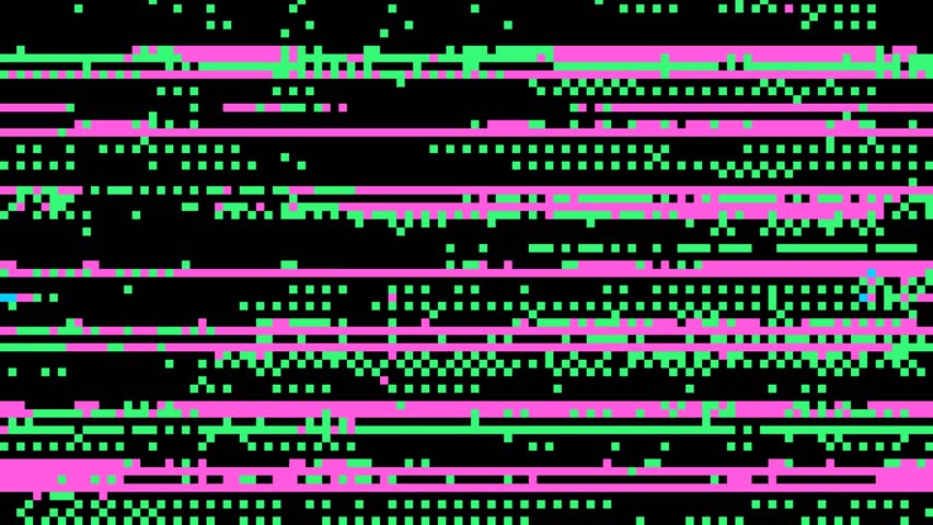 Abstract pixel retro 8bit noise static, square black, pink and green animated retro video game pixelated background, seamless looped vj pattern overlay texture