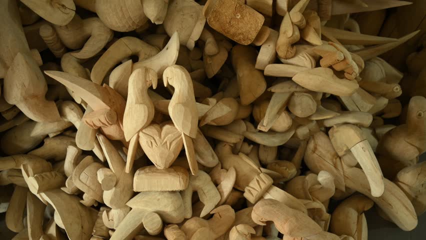 Objects carved in balsa wood. Close-up