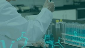 Animation of data processing with chemical formula over caucasian female scientist working in lab. Science, computing and digital interface concept digitally generated video. - Powered by Shutterstock - Get 15% off with code: PIKWIZARD15