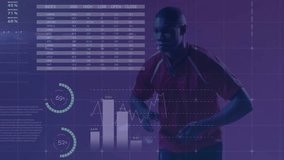 Animation of financial data processing over african american male rugby player. Global finances, sports and digital interface concept digitally generated video. - Powered by Shutterstock - Get 15% off with code: PIKWIZARD15