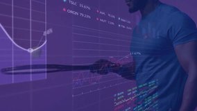 Animation of financial data processing over caucasian male tennis player. Global finances, sports and digital interface concept digitally generated video. - Powered by Shutterstock - Get 15% off with code: PIKWIZARD15