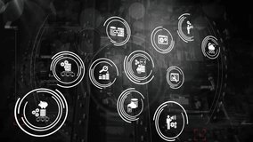 Animation of icons and scope scanning with data processing over cityscape. Global finances, business and digital interface concept digitally generated video. - Powered by Shutterstock - Get 15% off with code: PIKWIZARD15