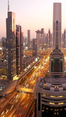 The Dubai Skyline at Dusk An Enchanting Urban Landscape Showcasing Vibrant Life