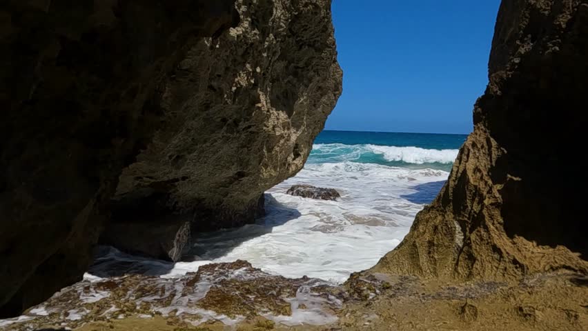 Rocky Area With Ocean Water Crashing Against the Coastal Rocks from Puerto Rico Isabela
