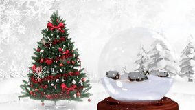 Animation of snow falling over christmas tree and snow globe. Christmas and celebration concept digitally generated video. - Powered by Shutterstock - Get 15% off with code: PIKWIZARD15