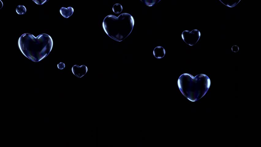 Animation blue soap bubble on black background.