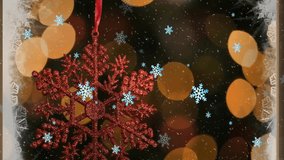 Animation of snow falling over snowflake and light spots. Christmas, celebration and digital interface concept digitally generated video. - Powered by Shutterstock - Get 15% off with code: PIKWIZARD15