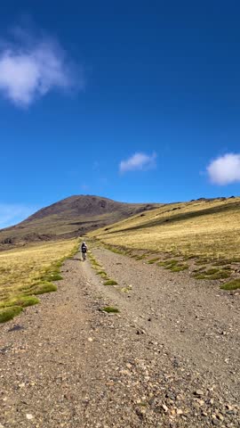Cloudy over mountains on hiking trail to Mulhacen peak, Sierra Nevada National park, Andalusia, Spain