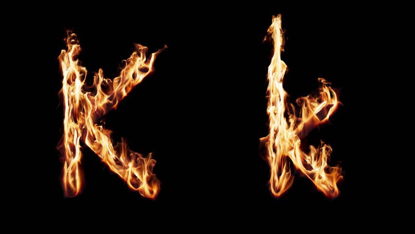 Uppercase and lowercase symbol K burning in fire. The file contains an Alpha Channel.