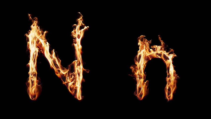 Uppercase and lowercase symbol N burning in fire. The file contains an Alpha Channel.