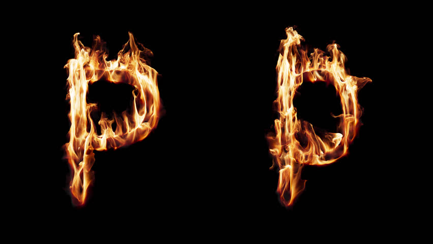 Uppercase and lowercase symbol P burning in fire. The file contains an Alpha Channel.