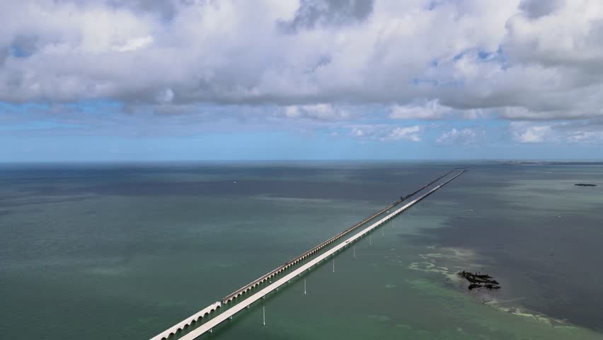 Aerial view over historic 7 seven Mile Bridge in the Florida Keys Big Pine Key.The Florida Keys Overseas Heritage Trail,  Paralleling U.S. Highway 1 between Key Largo and Key West