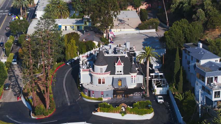 Aerial View Shot of West Los Angeles LA, The Magic Castle, Hollywood