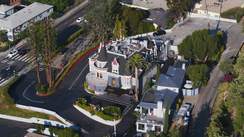 Aerial View Shot of West Los Angeles LA, The Magic Castle, Hollywood