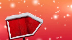Red wooden sign with snow over falling snowflakes animation on orange background. Winter, snowfall, Christmas, holiday, festive, decoration - Powered by Shutterstock - Get 15% off with code: PIKWIZARD15