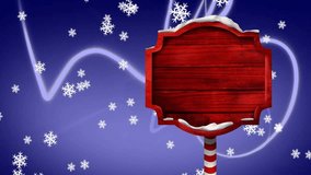 Red wooden sign with snow over falling snowflakes animation on blue background. Winter, holiday, Christmas, festive, decoration - Powered by Shutterstock - Get 15% off with code: PIKWIZARD15