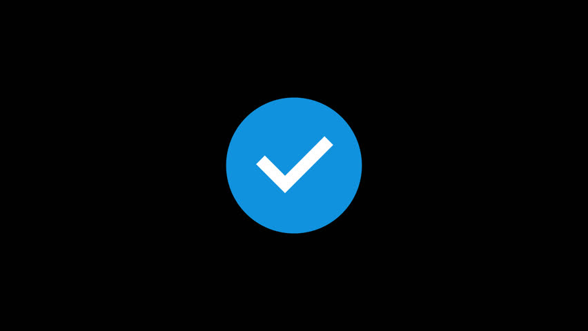 Blue check mark animation. Transparent background or green background, Video 4K