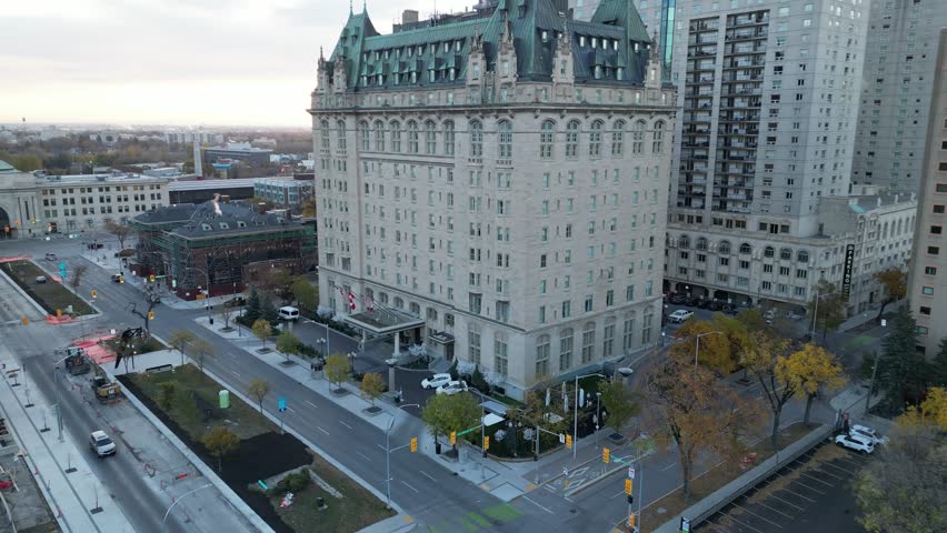 Downtown Winnipeg and Fort Garry Hotel on Fall Morning