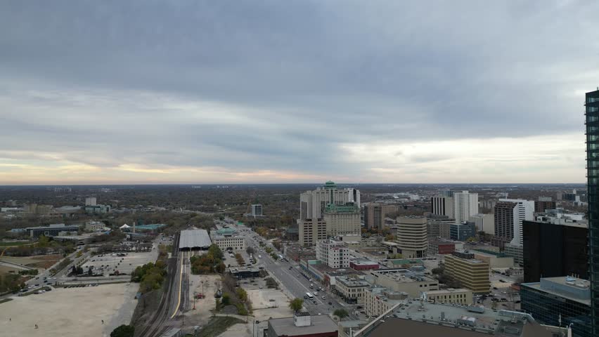 Downtown Winnipeg and Fort Garry Hotel on Fall Morning