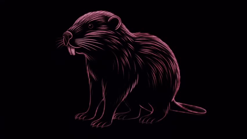 neon beaver stand alone vector  with dark simple background with 4k realistic