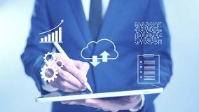 Businessman computer laptop document management, cloud storage online cloud computing database, file storage system digital transformation technology, file access, doc sharing data analyst - Powered by Shutterstock - Get 15% off with code: PIKWIZARD15