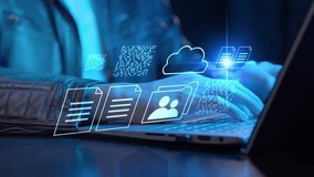 Businessman computer laptop document management, cloud storage online cloud computing database, file storage system digital transformation technology, file access, doc sharing data analyst - Powered by Shutterstock - Get 15% off with code: PIKWIZARD15