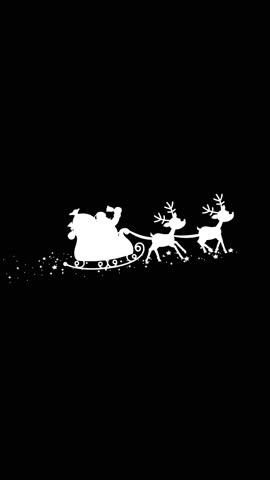 Santa In A Sleigh And Reindeer Flying On Christmas Night White SilhouetteS. 4K Animation Vertical Video Motion Graphics Without Background