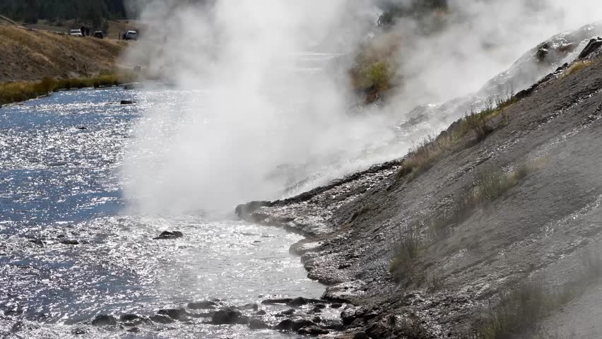 geothermal vent activity amongst national park venting geysers