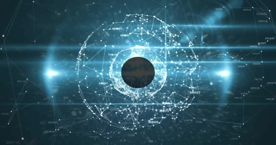 Animation of network of connections with icons over globe. Global business and digital interface concept digitally generated video.