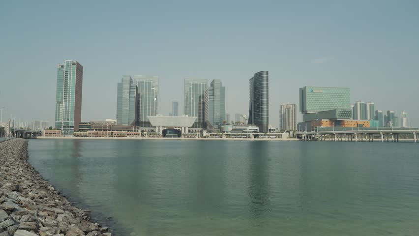 Skyscrapers and urban buildings at Al Maryah island in Abu Dhabi, UAE