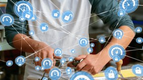 Animation of network of connections over caucasian male chef making pasta. Global business, food and digital interface concept, digitally generated video. - Powered by Shutterstock - Get 15% off with code: PIKWIZARD15