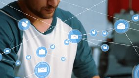 Animation of network of connections over caucasian male chef making pasta. Global business, food and digital interface concept, digitally generated video. - Powered by Shutterstock - Get 15% off with code: PIKWIZARD15