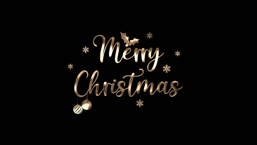 Merry christmas text animation in gold color with transparent background