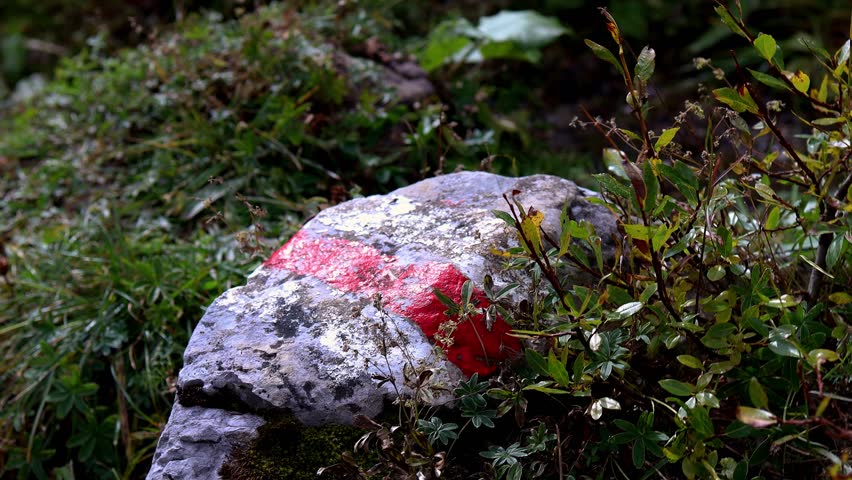the swiss mountain hiking path sign 4k 25fps video