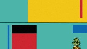 Animation of pineapple and colourful shapes on green background. Abstract background and pattern concept, digitally generated video. - Powered by Shutterstock - Get 15% off with code: PIKWIZARD15