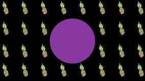 Animation of purple spots and pineapples on black background. Abstract background and pattern concept, digitally generated video. - Powered by Shutterstock - Get 15% off with code: PIKWIZARD15