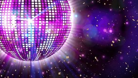 Animation of disco ball spinning over confetti falling and spots on black background. Party and celebration concept, digitally generated video. - Powered by Shutterstock - Get 15% off with code: PIKWIZARD15