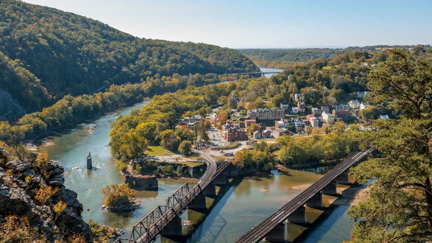 Time Lapse of Harpers Ferry in West Virginia in Autumn