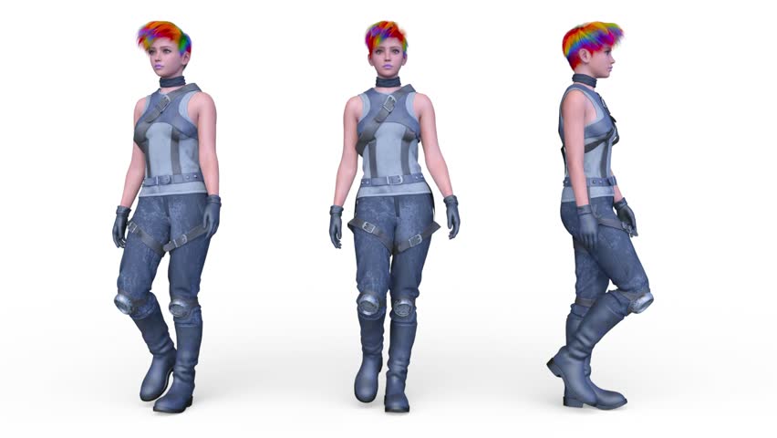 3D rendering of a walking female warrior