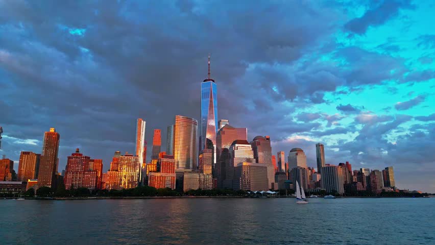 Cloud in NYC, New York City Skyline with dramatic sky. American Urban Skyscrapers USA near dramatic clouds. New York City skyline, cityscape of Manhattan in New York. Panoramic view on Manhattan. USA.