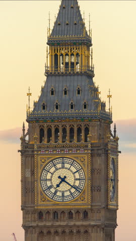timelapse of the iconic big ben clock in london, england in vertical