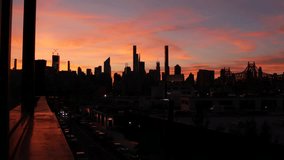 New York City Manhattan skyline cityscape. Rooftop in Queens, Midtown buildings, Queensboro Bridge. Sunset pink purple sky from roof in Long Island. Skyscrapers silhouette, high-rise architecture, NYC - Powered by Shutterstock - Get 15% off with code: PIKWIZARD15