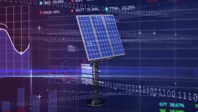 Animation of financial data processing over solar panels. Global solar energy, finance, business, connections, computing and data processing concept digitally generated video. - Powered by Shutterstock - Get 15% off with code: PIKWIZARD15