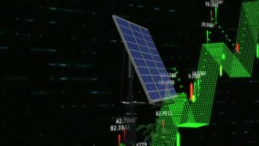 Animation of financial data processing over solar panels. Global solar energy, finance, business, connections, computing and data processing concept digitally generated video. - Powered by Shutterstock - Get 15% off with code: PIKWIZARD15