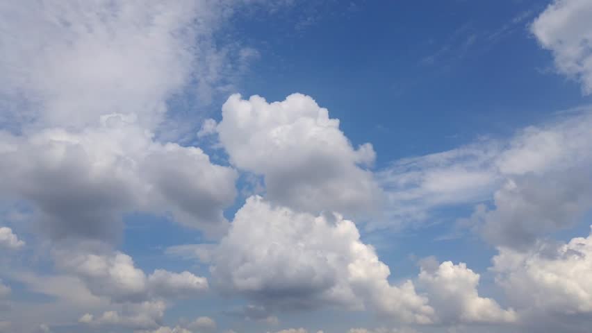Time-lapse white Cloud in Blue sky. Side to side two directional cloud movement. HD footage