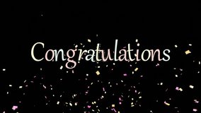 Congratulations text animation with falling confetti on black background. Celebration, festive, success, achievement, party, colorful - Powered by Shutterstock - Get 15% off with code: PIKWIZARD15