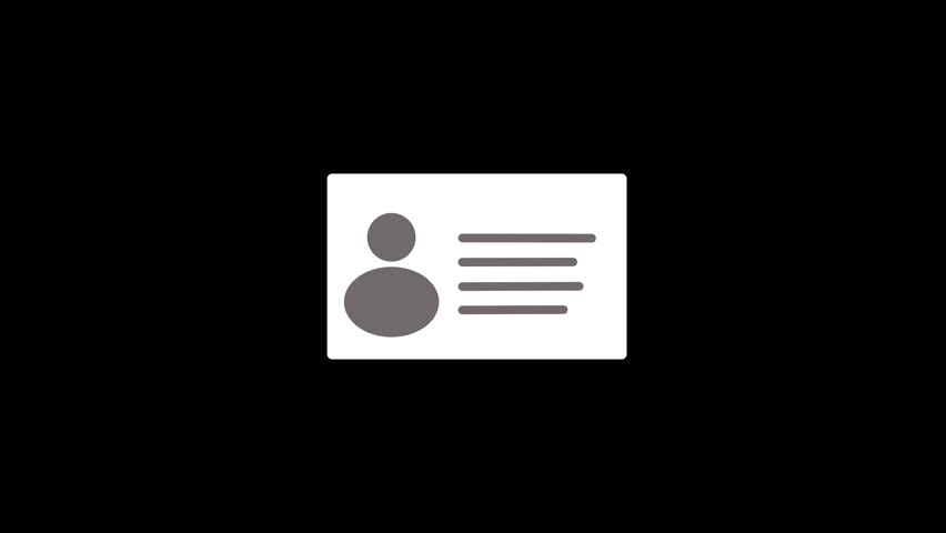 ID Card icon animation. Identification cards outline sign. Driver's license and id card or passport identity card animation on black background.