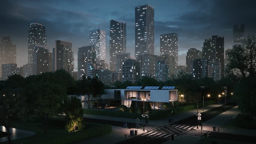 Blackout in the city. City Blackout. Power outage in large city.