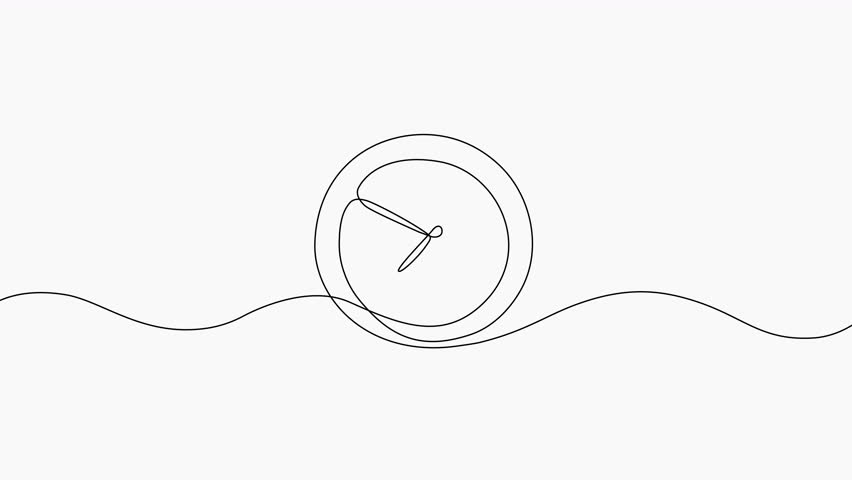 Video continuous one line of a clock on white background. 4K