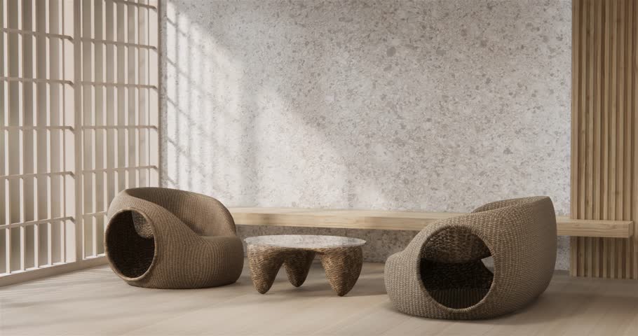 Living room sofa armchair minimalist modern old japanese style.3D rendering